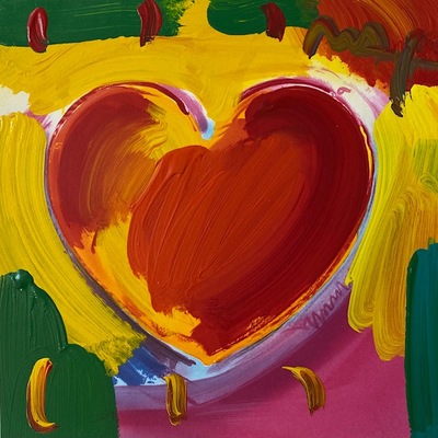 PETER MAX - Heart Retro - Acrylic on Litho on Paper - 11x11 inches
