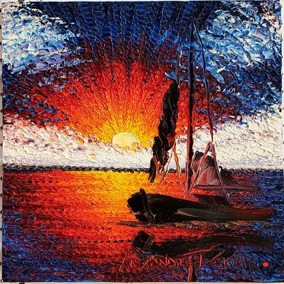 ALEXANDRE RENOIR - Sunset Sail - Oil on Canvas - 12x16 inches