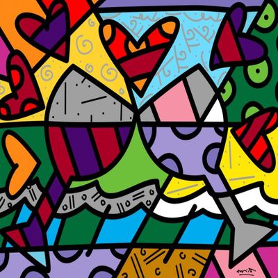 ROMERO BRITTO - Toast To Love - Glasses - Embellished Giclee on Canvas - 16x20 inches
