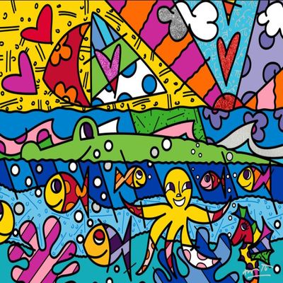 ROMERO BRITTO - H2O - Embellished Giclee on Canvas - 36x48 inches