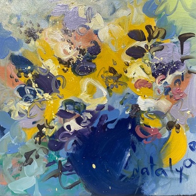 NATALYA ROMANOVSKY - Blue Song - Oil on Canvas - 18 x 18 inches