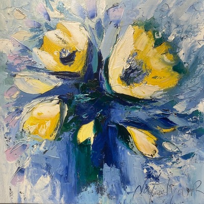 NATALYA ROMANOVSKY - Blue Jazz - Oil on Canvas - 18 x 18 inches