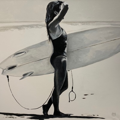 LOIS MANTAK - Surfer Girl - Acrylic on Canvas - 36x36 inches
