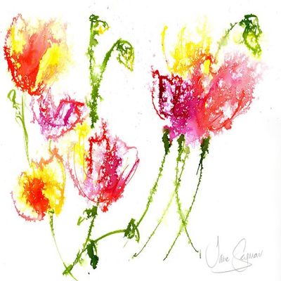 JANE SEYMOUR - Dancing Poppies l - Watercolor on Paper - 10.5x15 inches