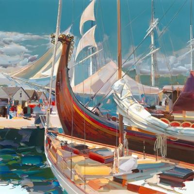JOSEF KOTE - Draken Viking Ship - Acrylic on Canvas - 48x48 inches