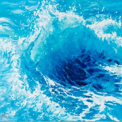 ELENA BOND - Deep Blue Tides - Mixed Media on Canvas - 30x40 inches