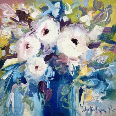 NATALYA ROMANOVSKY - White Flowers - Oil on Canvas - 18 x 18 inches