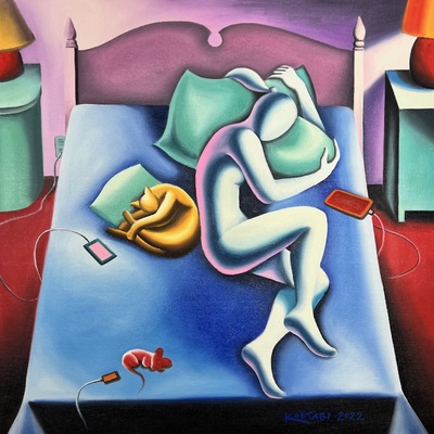 MARK KOSTABI - Power Nap - Oil on Canvas - 21x21 inches