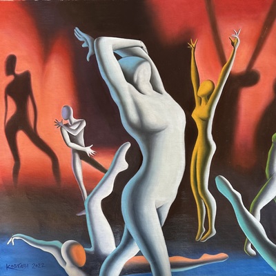 MARK KOSTABI - Twilight Rhythm - Oil on Canvas - 28x28 inches