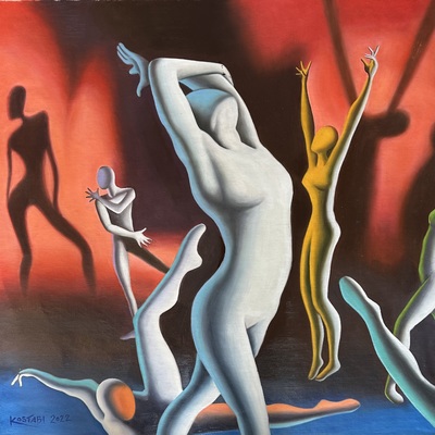 MARK KOSTABI - Twilight Rhythm - Oil on Canvas - 28x28 inches