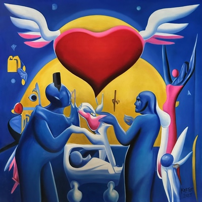 MARK KOSTABI - The Birth of Passion - Oil on Canvas - 39x39 inches