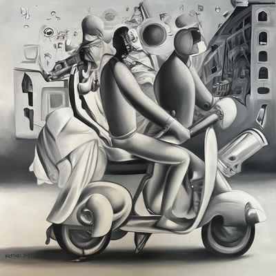 MARK KOSTABI - Journey to the Seventh Dimension - Oil on Canvas - 39x39 inches