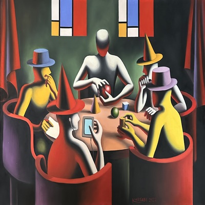 MARK KOSTABI - The Insiders - Oil on Canvas - 51x39 inches