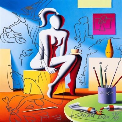 MARK KOSTABI - Balancing Work & Pleasure - Limited Edition Giclee on Canvas w/ Oil Pen - 25.5x17 inches