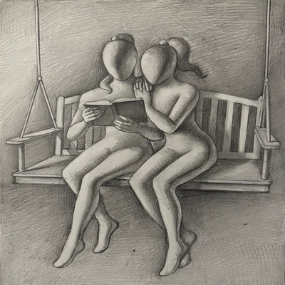 MARK KOSTABI - Besties - Pencil on Paper - 15x10.5 inches