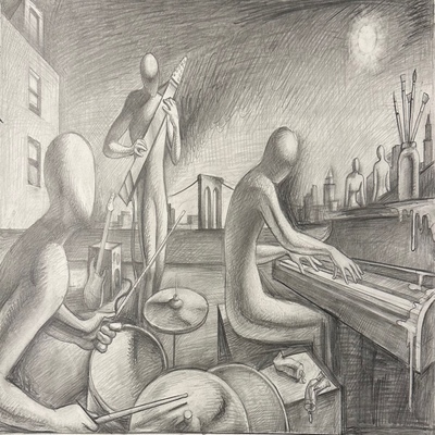 MARK KOSTABI - Take it to the Bridge - Pencil on Paper - 13x17 inches