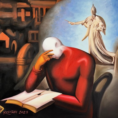 MARK KOSTABI - The Archeology of the Soul - Oil on Canvas - 20x21 inches