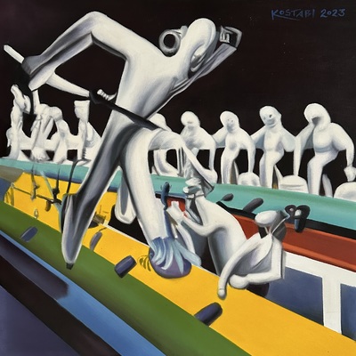 MARK KOSTABI - The New Reality - Oil on Canvas - 21x21 inches