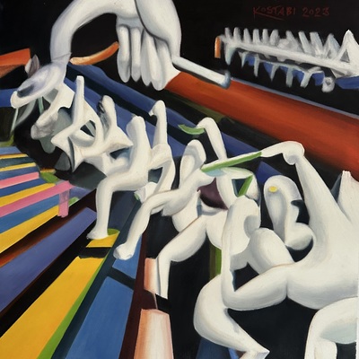 MARK KOSTABI - The Rhythm of Color - Oil on Canvas - 19.5x19.5 inches