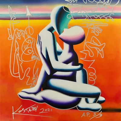 MARK KOSTABI - Infinite Europhia - Limited Edition Giclee on Canvas w/ Oil Pen - 23 x 23 inches