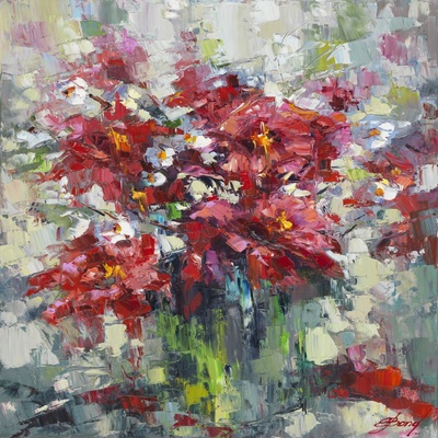 ELENA BOND - Shades of Red - Oil on Canvas - 40x30 inches