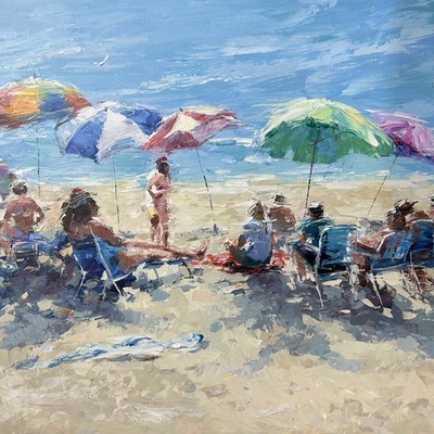 ELENA BOND - Beachside Memories - Mixed Media on Canvas - 42x52 inches