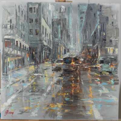 ELENA BOND - Soft Light Falls On The City - Oil on Metal Panel - 24x36 inches