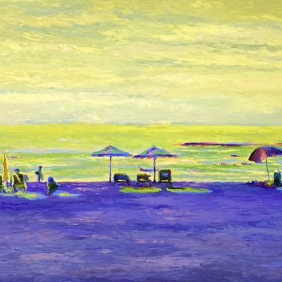 STAS NAMIN - Beach Umbrellas - Oil on Canvas - 24x48 inches