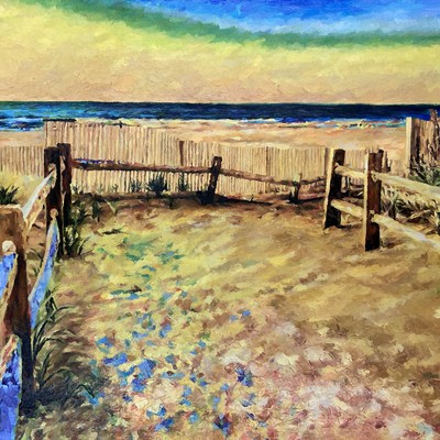 STAS NAMIN - Beach Fence - Oil on Canvas - 36x48 inches