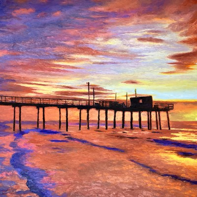 STAS NAMIN - Fishing Pier - Oil on Canvas - 36x48 inches