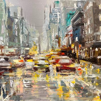 ELENA BOND - New York Streaming - Oil on Metal Panel - 12x18 inches