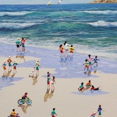 ANA MORAN - Fun in the Sun - Mixed Media Canvas - 24x12 inches
