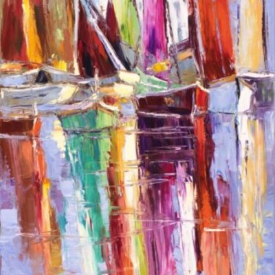 ELENA BOND - Reflecting Colors - Mixed Media Canvas - 48x24 inches