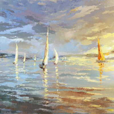 ELENA BOND - Peaceful Sailing - Mixed Media Canvas - 20x32 inches