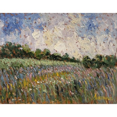 SAMIR SAMMOUN - Green Wheat Field and Wild Lavender - Oil on Canvas - 16 x 20 inches