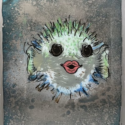 AUTUMN de FOREST - Pucker Puffer - Mixed Media on Canvas - 20x16 inches