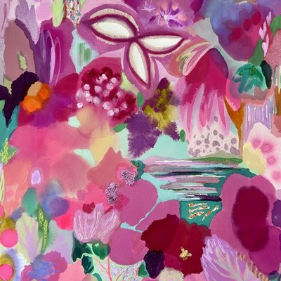 WYANNE THOMPSON - Sakura Blooms - Acrylic On Raw Belgium Linen - 36x22 inches