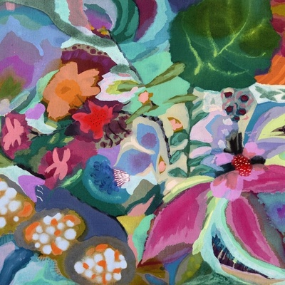 WYANNE THOMPSON - Blooms - Acrylic On Raw Belgium Linen - 30x38 inches