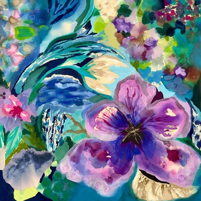 WYANNE THOMPSON - Orchid Splendor - Acrylic On Raw Belgium Linen - 30x30 inches