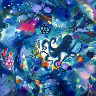 WYANNE THOMPSON - Starry Night - Acrylic On Raw Unprimed Canvas - 40x40 inches