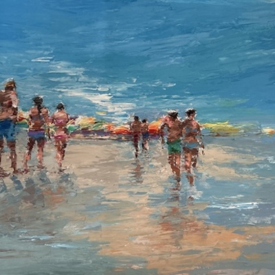 ELENA BOND - Beach Gathering - Mixed Media Canvas - 30x48 inches