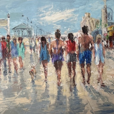 ELENA BOND - Boardwalk Stroll - Mixed Media Canvas - 48x60 inches