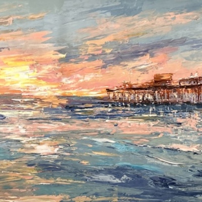 ELENA BOND - View Of The Pier - Mixed Media Canvas - 24x48 inches
