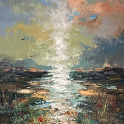 ELENA BOND - Spring View - Mixed Media Canvas - 48x30 inches