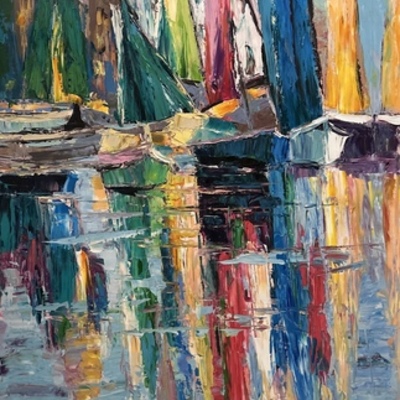 ELENA BOND - Prismatic Reflections l - Mixed Media Canvas - 48x24 inches