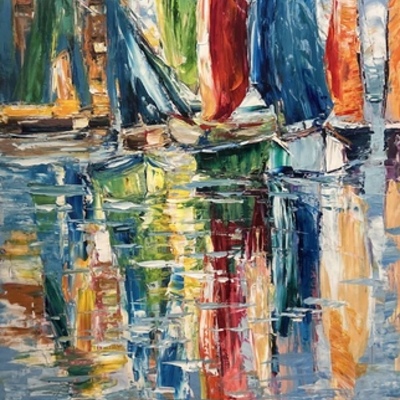 ELENA BOND - Prismatic Reflections ll - Mixed Media Canvas - 48x24 inches