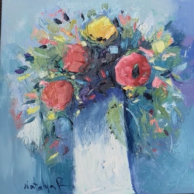 NATALYA ROMANOVSKY-White Vase NATALYA ROMANOVSKY - White Vase - Oil on Canvas - 22x22 inches
