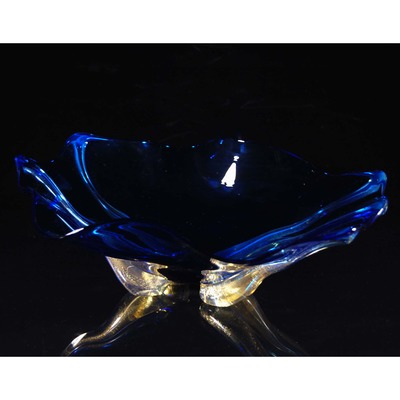 WILL DEXTER - Cobalt Blue Octo Bowl W/ 23 Karat Gold - Glass