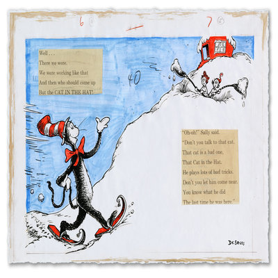 DR. SEUSS - And then who should come up but the CAT IN THE HAT! - Pigment Print and Collage on acid-free paper - 14 x 20.5 inches