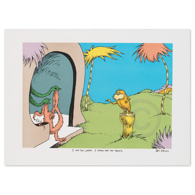 DR. SEUSS - I am the Lorax, I speak for the trees - Lithograph on B.F.K. Rives Paper - 9 x 12 inches